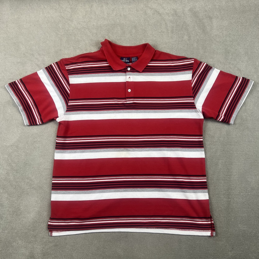 Bugle Boy Polo Shirt Mens XXL Red White Gray Striped Short Sleeve Pique Casual